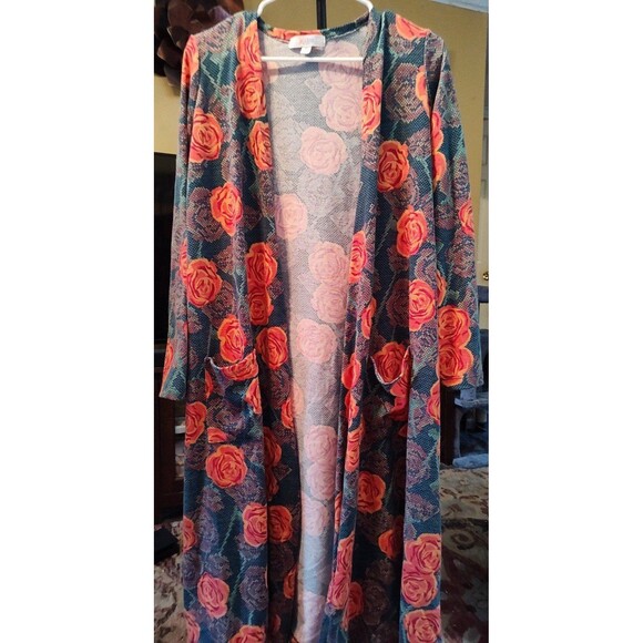 Lularoe Orange Roses Duster Cardigan - Size M - Picture 1 of 3